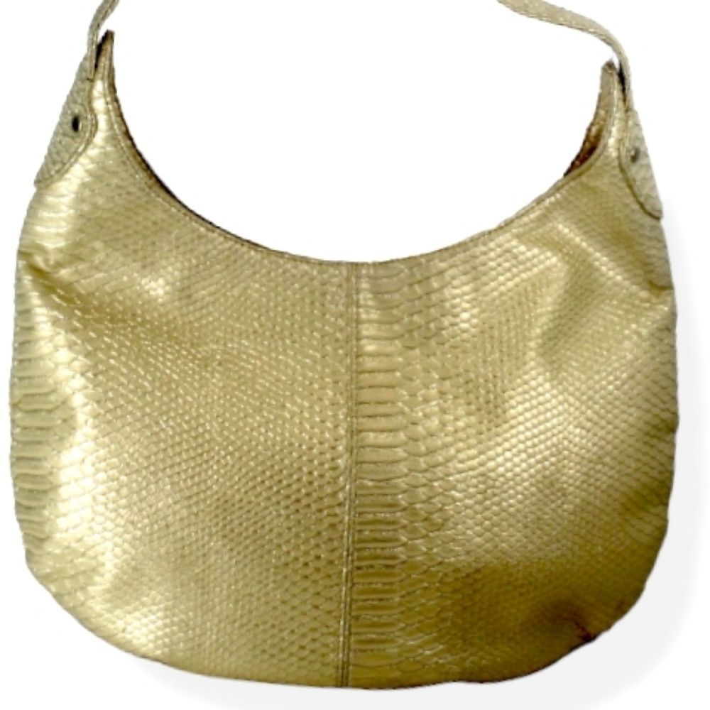 Devi Kroell Large Faux  Snakeskin Embossed Metalic Gold Hobo
